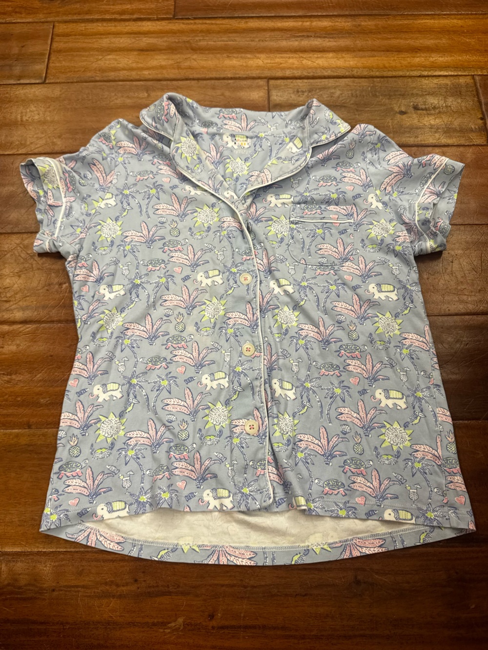 Roller Rabbit Pastel Blue Floral & Animal Pajama Top
